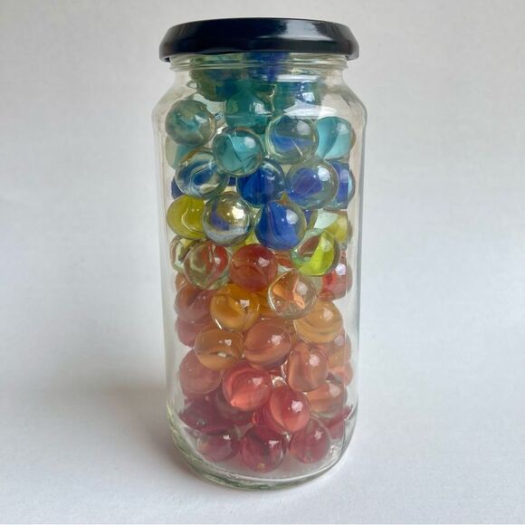 Vintage Multi Color Cat’s Eye Banana Glass Toy Marble  Jar - Picture 5 of 14